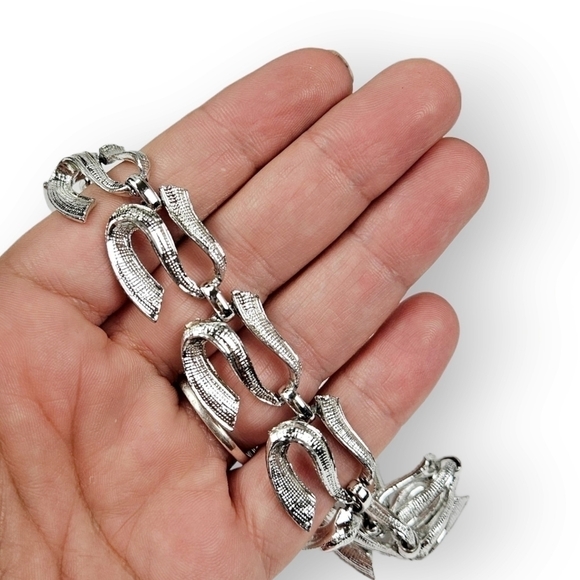 Vintage 50s Choker Necklace Silver Tone Wide Link Chain Adjustable 13" - 16.5" - Picture 7 of 7